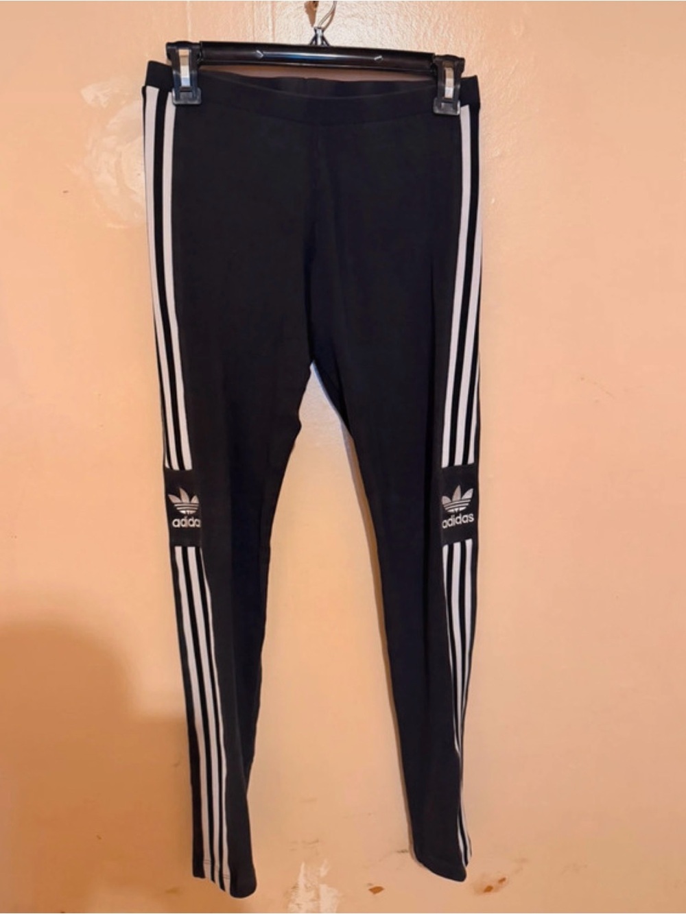 Adidas Black Leggings with White Three-Stripe Detail